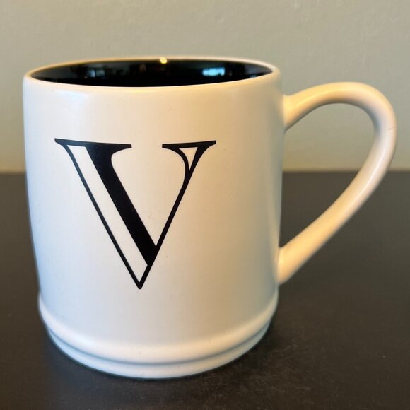 MODERN EXPRESSIONS Letter V Monogram Initial White Matte Finish Stoneware Mug - Picture 2 of 10